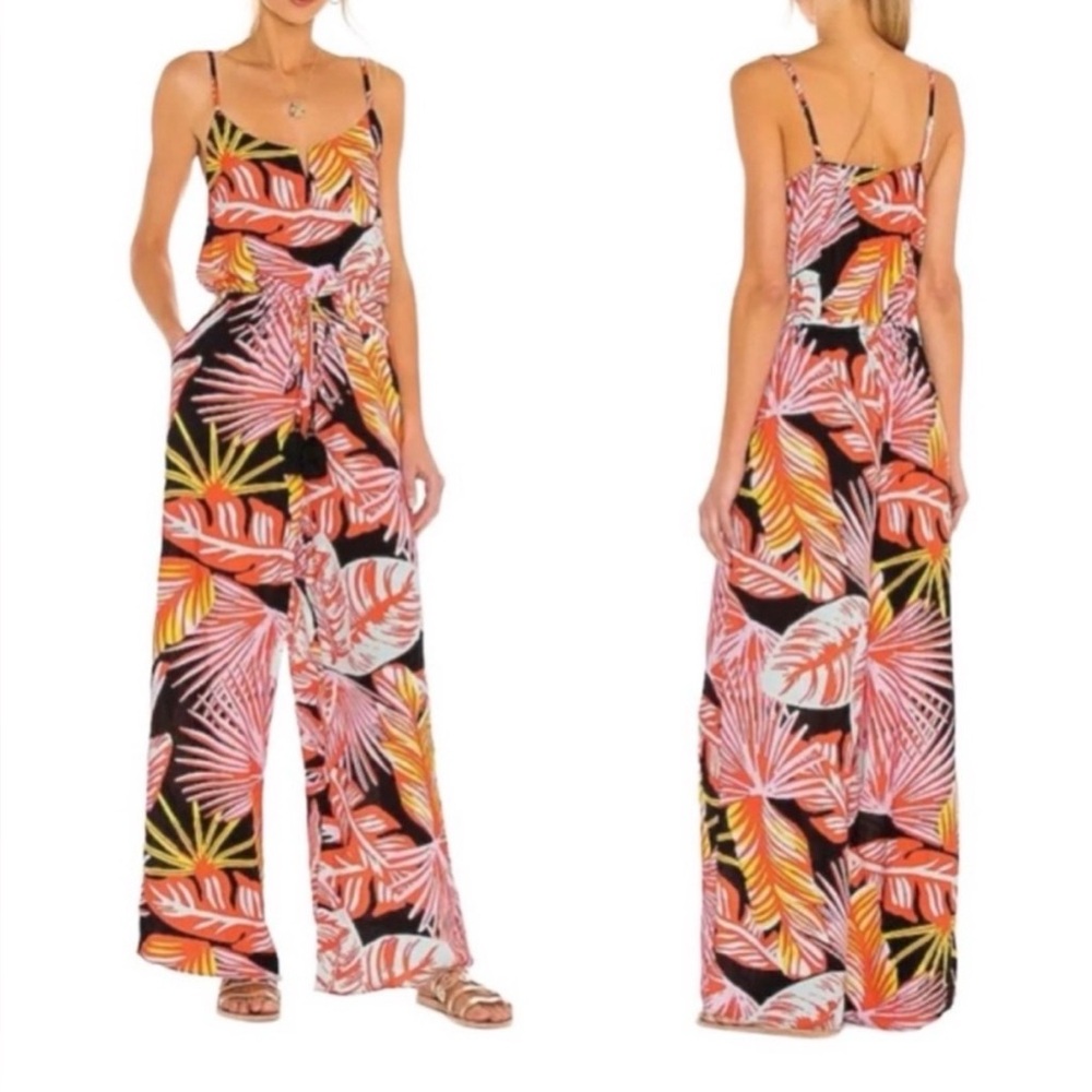 Maaji Mystic Arielle Tropical Print Wide Leg Jumpsuit Size Medium